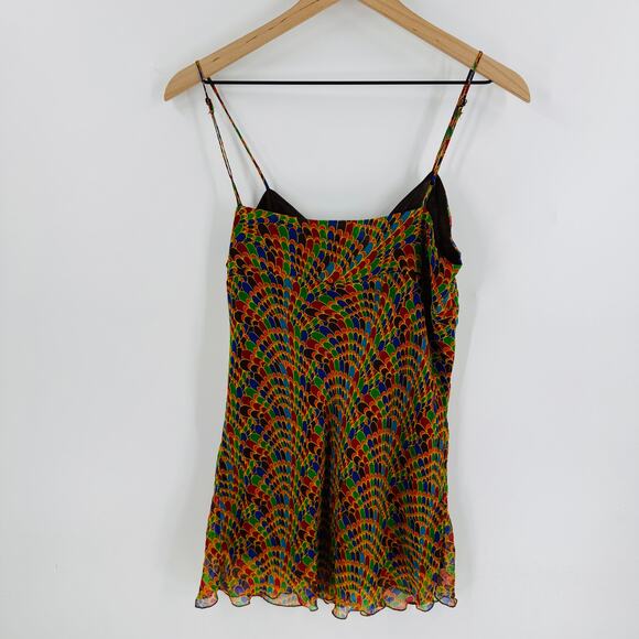 Carole Little Vintage 100% Silk Printed Cami Tank Top Size L Y2K Retro Artsy - Picture 2 of 6